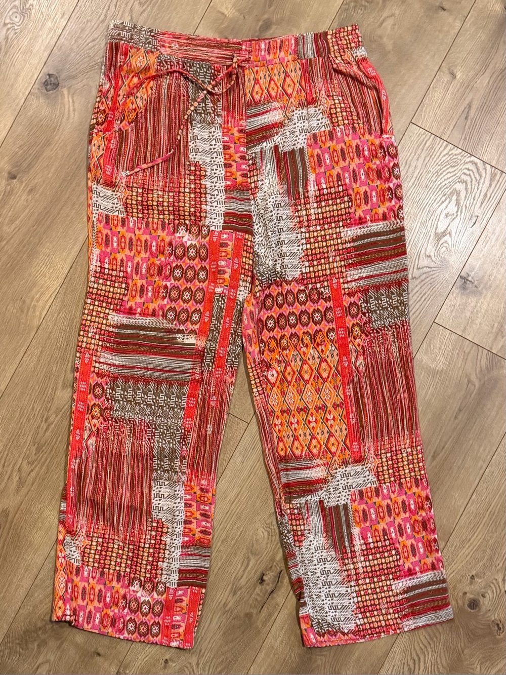 Figueroa & Flower Women’s Multicolor Geometric Patchwork  Wide Leg Pants  L